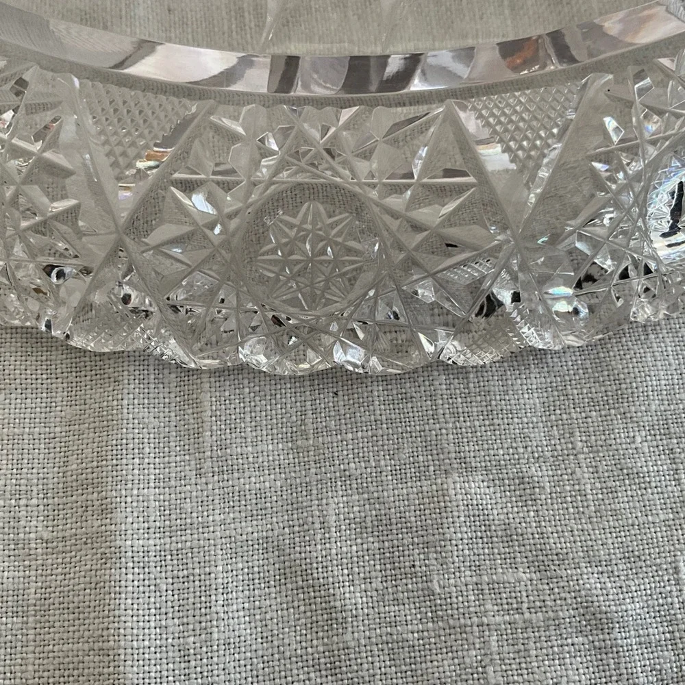 Vintage ABP American Brilliant Cut Glass Plate‎ Intaglio Hobstar Maganese Glow